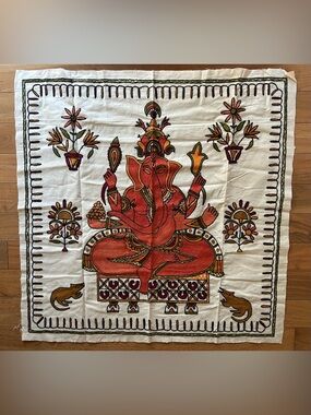 Ganesh Wall Tapestry in Orange and Cream - Decorative Home Wall Decor